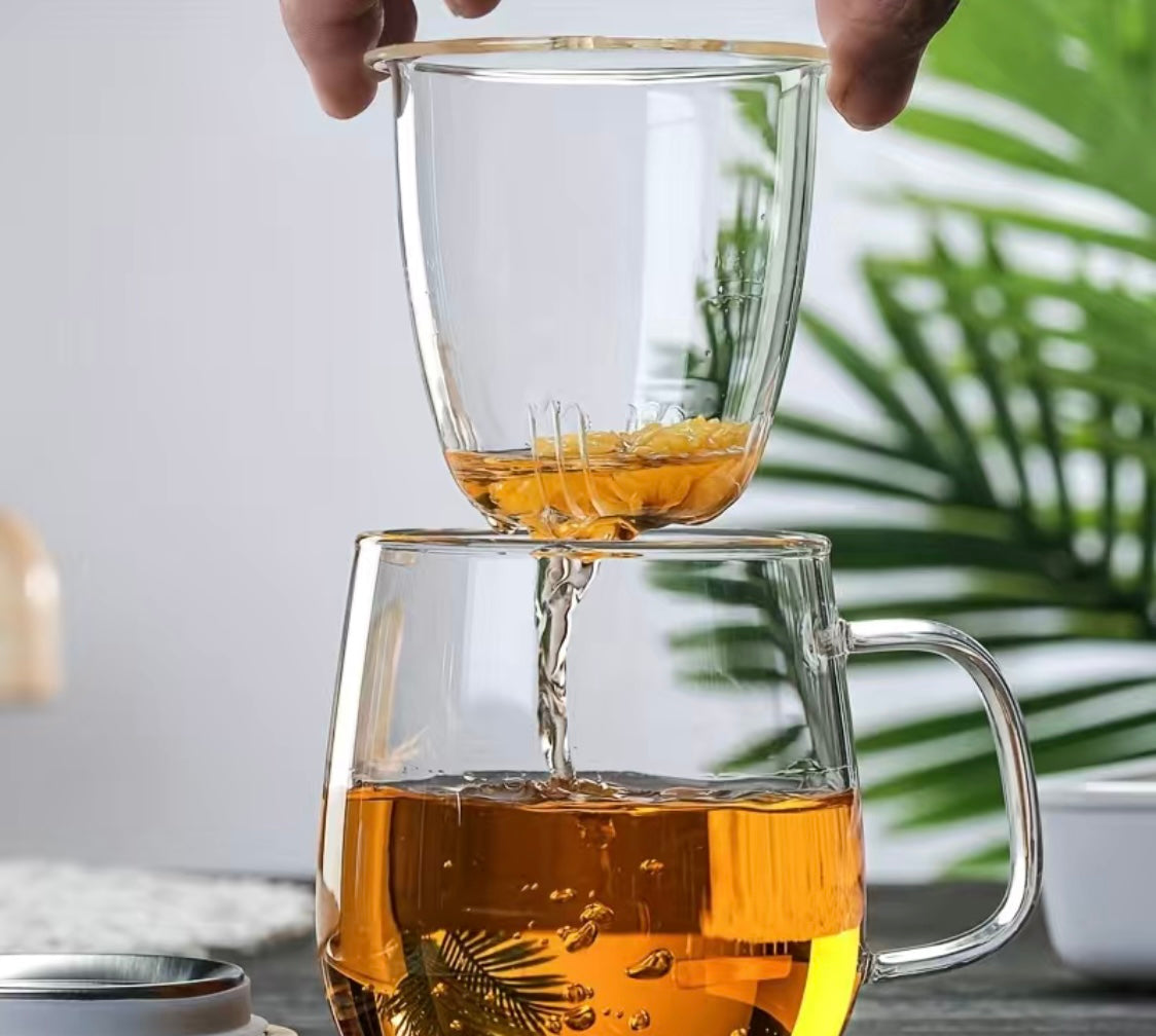 Glass Tea Cup With Infuser and Lid