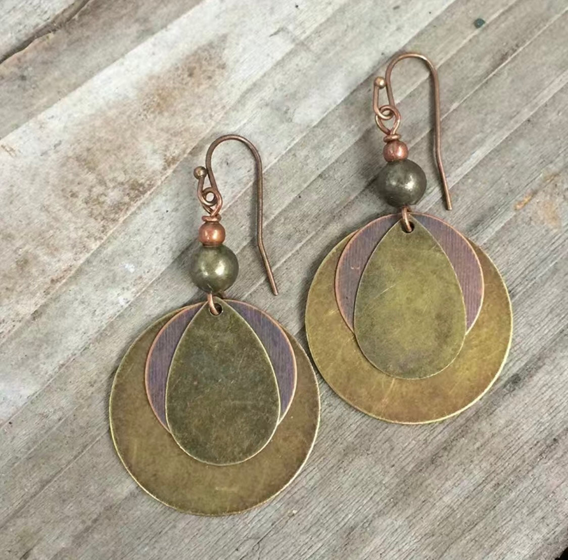 AHURA Boho Round Bronze Layered Drop Earrings