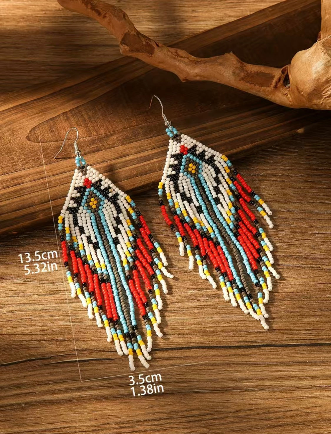 AHURA Native Beaded Drop Fringe Earrings