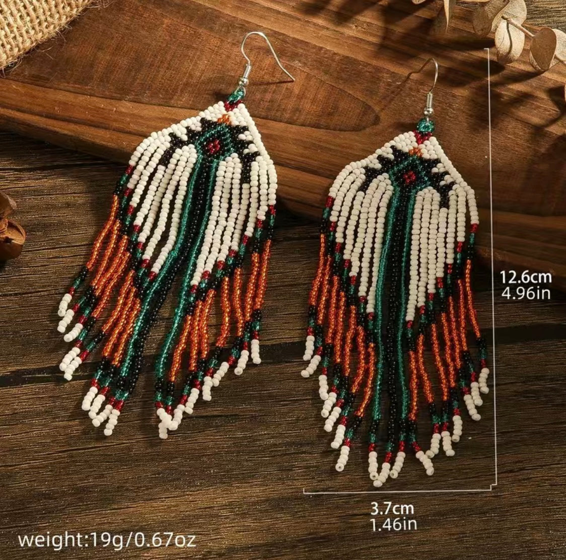 AHURA Native Beaded Drop Fringe Earrings