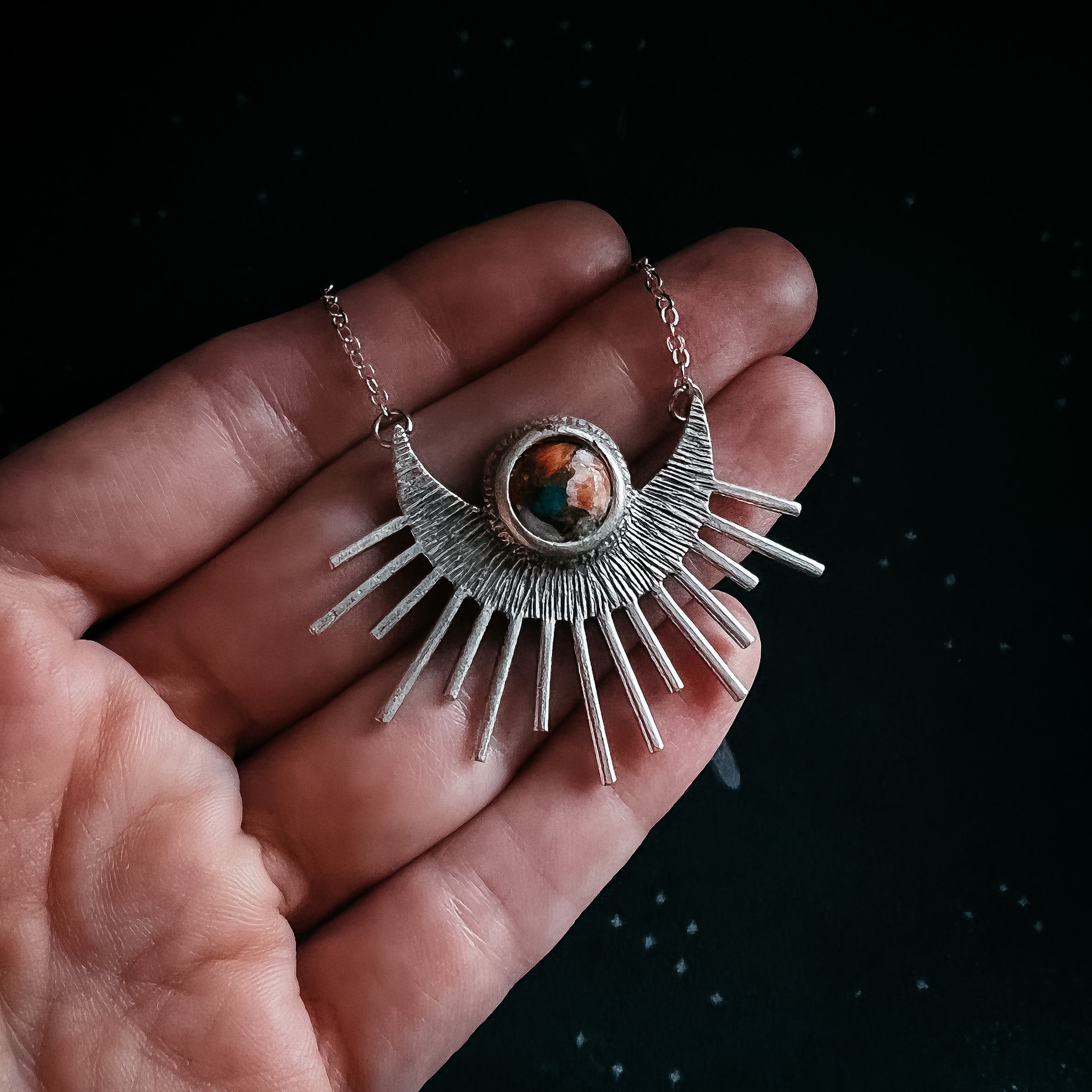 Sun Pendant with Copper Oyster Turquoise